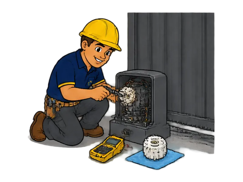 Desenho do técnico do Doutor na Obra fazendo reparo de portão eletrônico