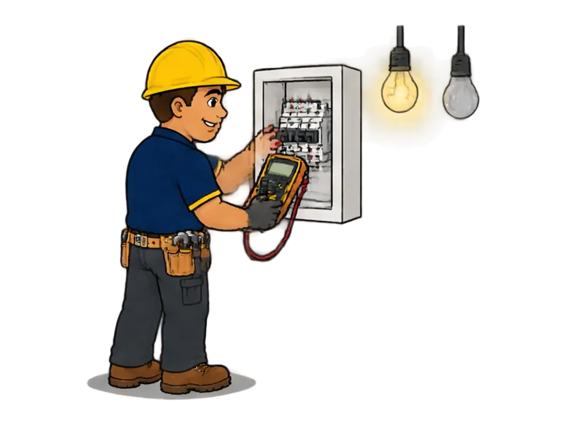 Desenho do técnico do Doutor na Obra fazendo reparo de queda de energia em parte da casa