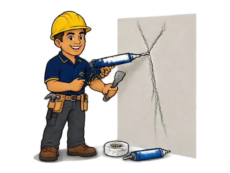 Desenho do técnico do Doutor na Obra fazendo reparo de reboco e trincas antes de pintar