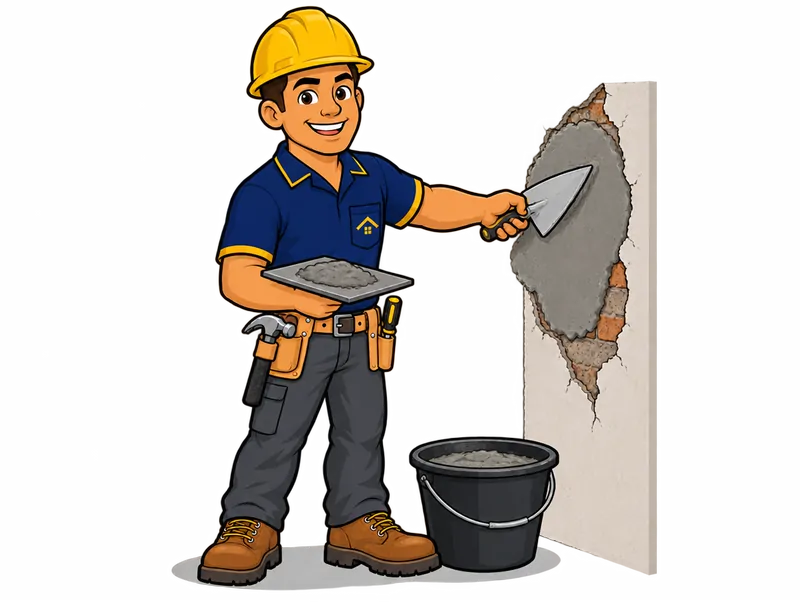 Desenho do técnico do Doutor na Obra fazendo reparo de reboco
