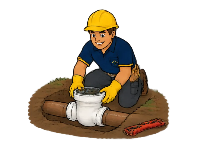 Desenho do técnico do Doutor na Obra fazendo reparo de refluxo de esgoto