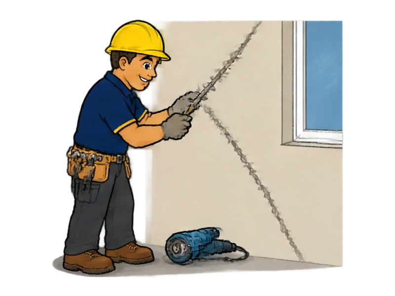 Desenho do técnico do Doutor na Obra fazendo reparo de trincas e rachaduras