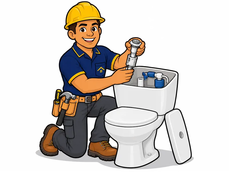 Desenho do técnico do Doutor na Obra fazendo reparo de vaso sanitário
