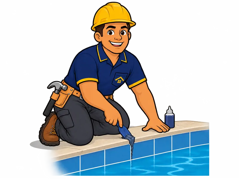 Desenho do técnico do Doutor na Obra fazendo reparo de vazamento em piscina