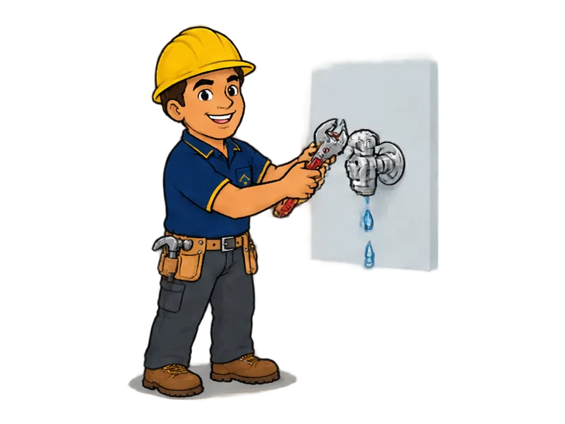 Desenho do técnico do Doutor na Obra fazendo reparo de vazamento em registro