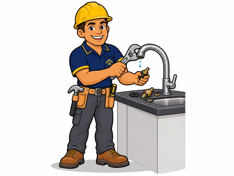 Desenho do técnico do Doutor na Obra fazendo reparo de vazamento em torneira
