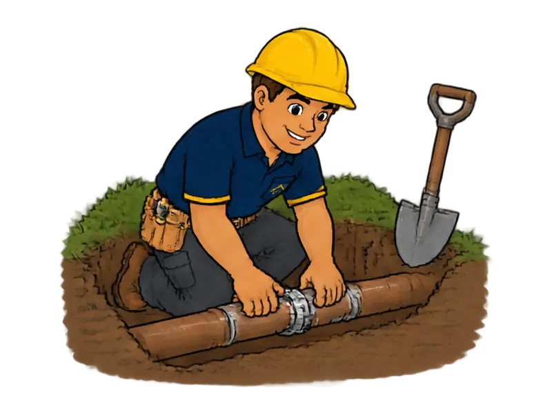 Desenho do técnico do Doutor na Obra fazendo reparo de vazamento em tubulação de água