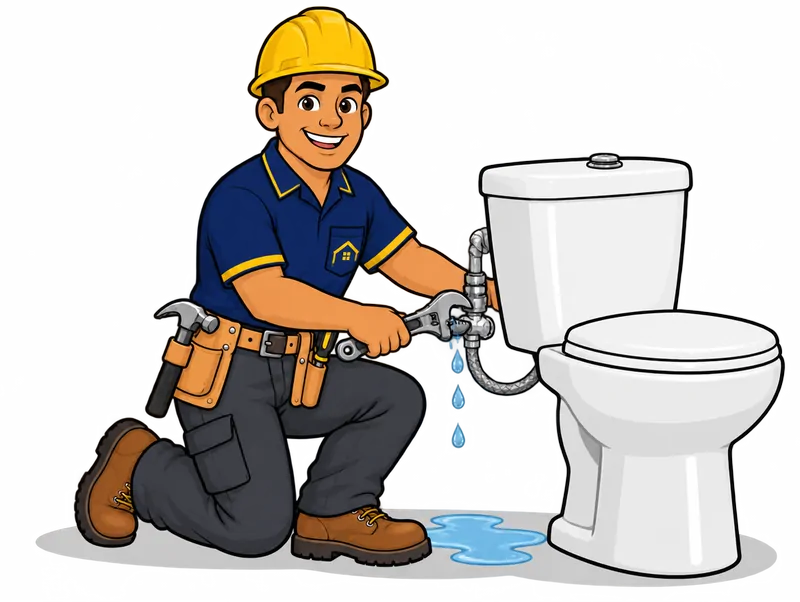 Desenho do técnico do Doutor na Obra fazendo reparo de vazamento em vaso sanitário