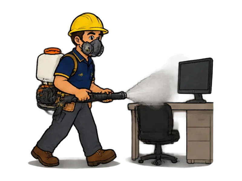 Desenho do técnico do Doutor na Obra fazendo sanitização de ambientes