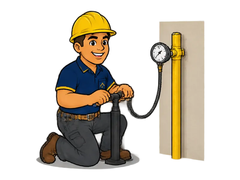 Desenho do técnico do Doutor na Obra fazendo teste de estanqueidade da rede de gás