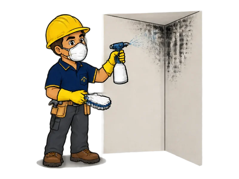 Desenho do técnico do Doutor na Obra fazendo tratamento de mofo e bolor antes da pintura