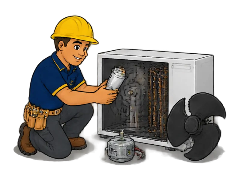 Desenho do técnico do Doutor na Obra fazendo troca de capacitor e motor de ventilador