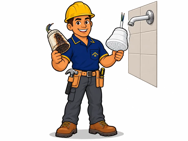 Desenho do técnico do Doutor na Obra fazendo troca de chuveiro