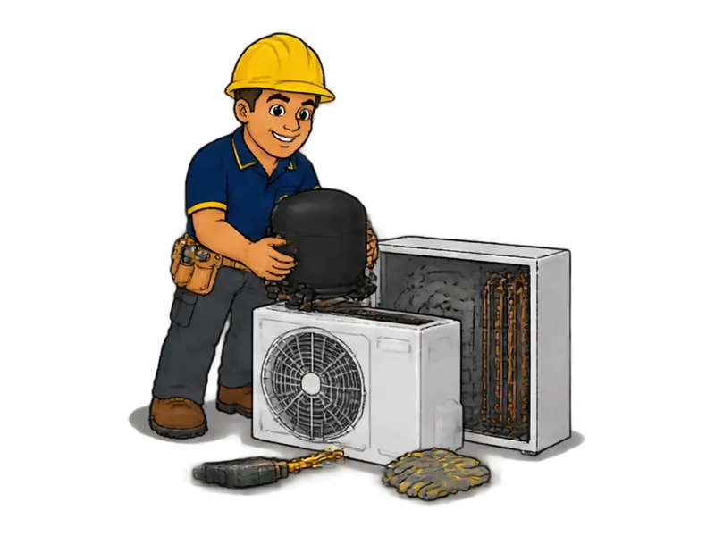 Desenho do técnico do Doutor na Obra fazendo troca de compressor