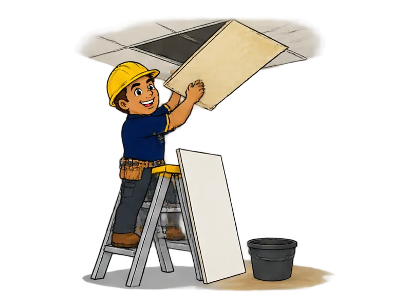 Desenho do técnico do Doutor na Obra fazendo troca de forro danificado