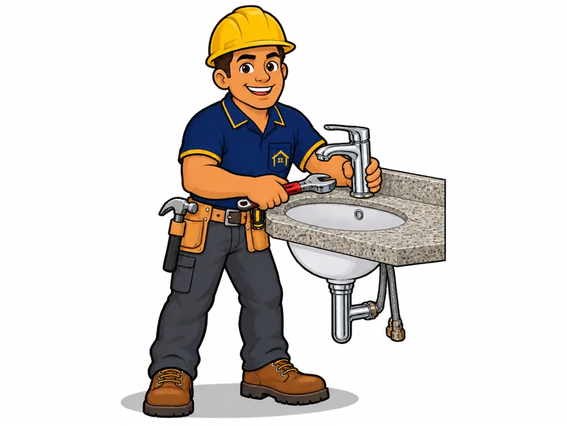 Desenho do técnico do Doutor na Obra fazendo troca de torneira de pia