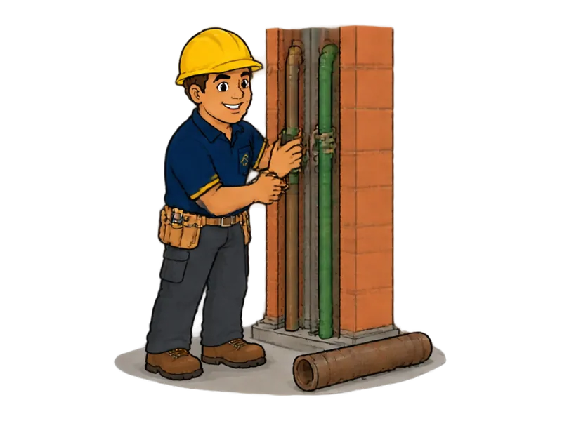 Desenho do técnico do Doutor na Obra fazendo troca de tubulação de água fria e quente