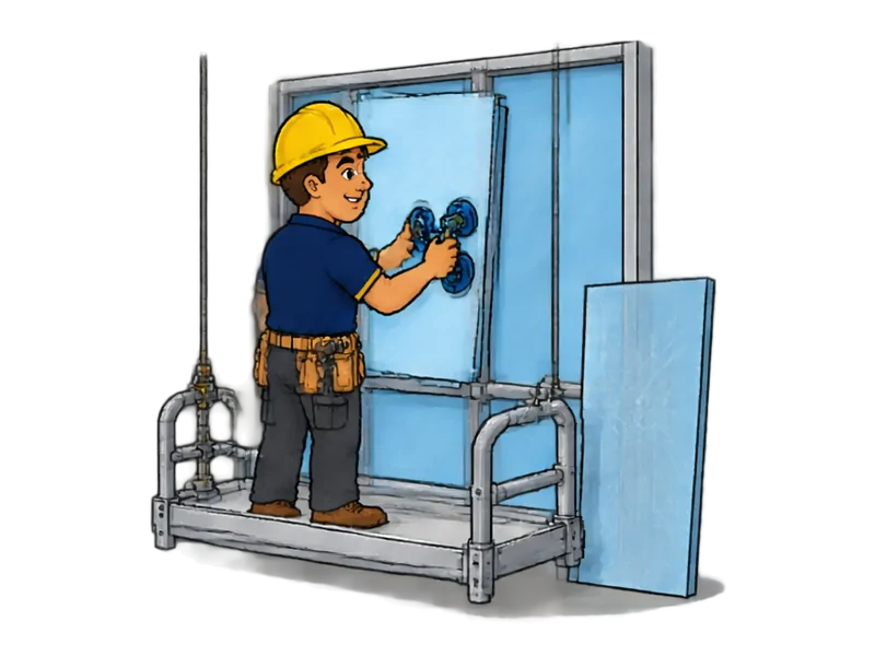 Desenho do técnico do Doutor na Obra fazendo troca de vidros em altura