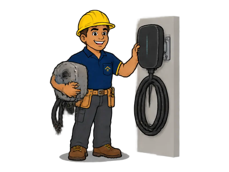Desenho do técnico do Doutor na Obra fazendo troca de wallbox e atualização de carregador